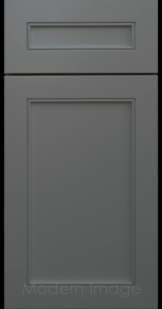 Highland Gun Metal painted Shaker kitchen cabinet door with wide rails and a flat center panel.